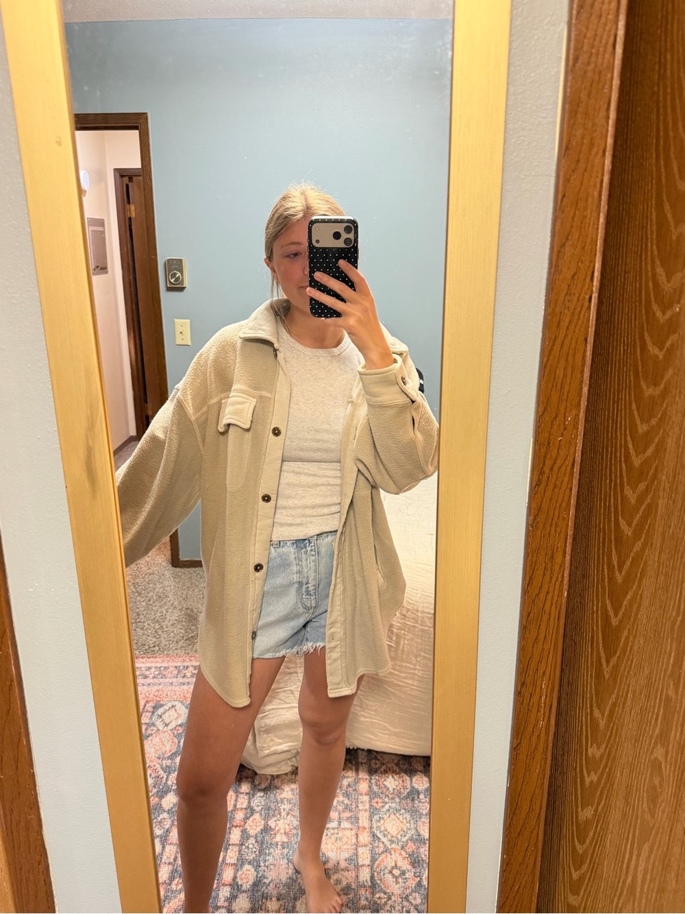Free People Beige Oversized Teddy Shacket Jacket